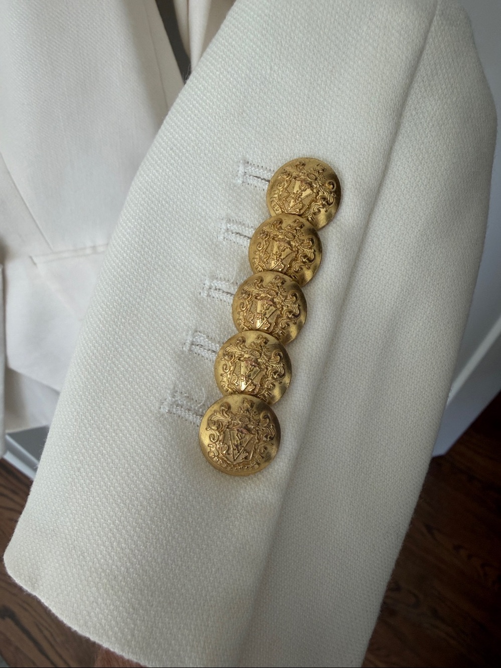 Veronica Beard White Linen Miller Dickey Jacket Gold Buttons Size 4 - Picture 4 of 8